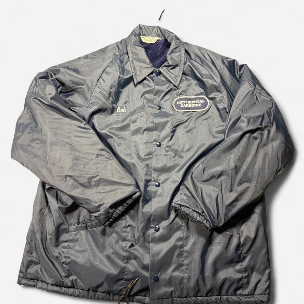Vintage 70s Hilson Athletic navy nylon windbreaker bomber, Continental patch, XL